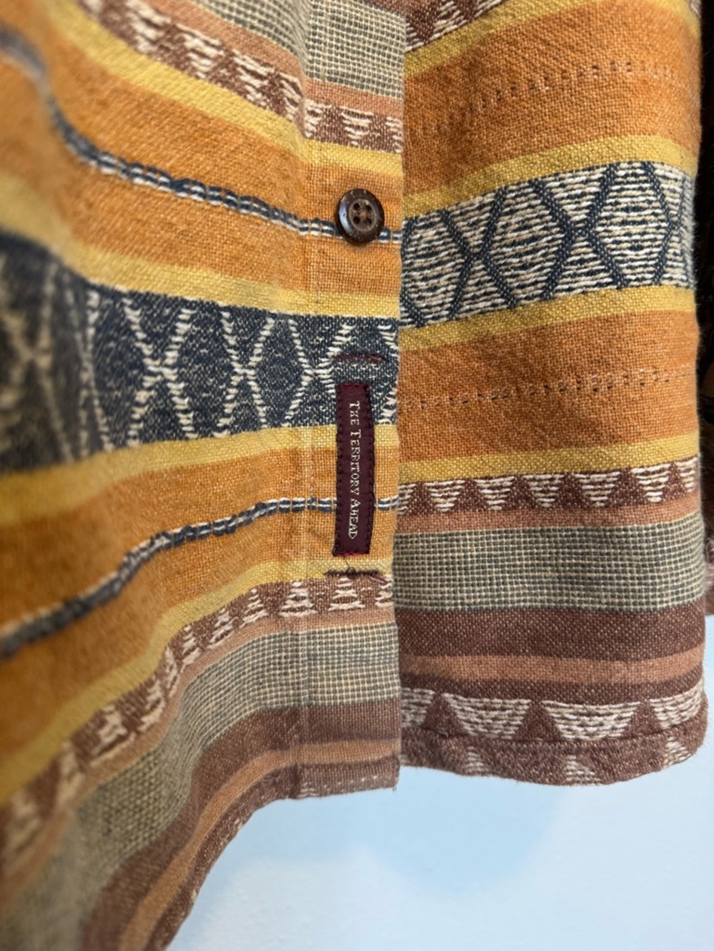 Striped Aztec Pattern Button-Up Jacket in Mustard & Rust - Picture 3 of 8